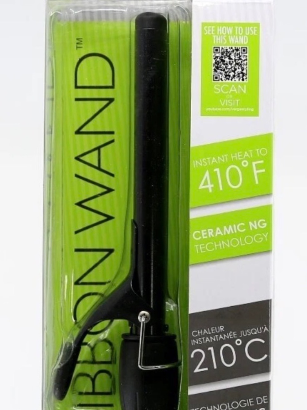Verge by one Ribbon Wand Ceramic Curling Wand, Cool Tip, 410°F, Black